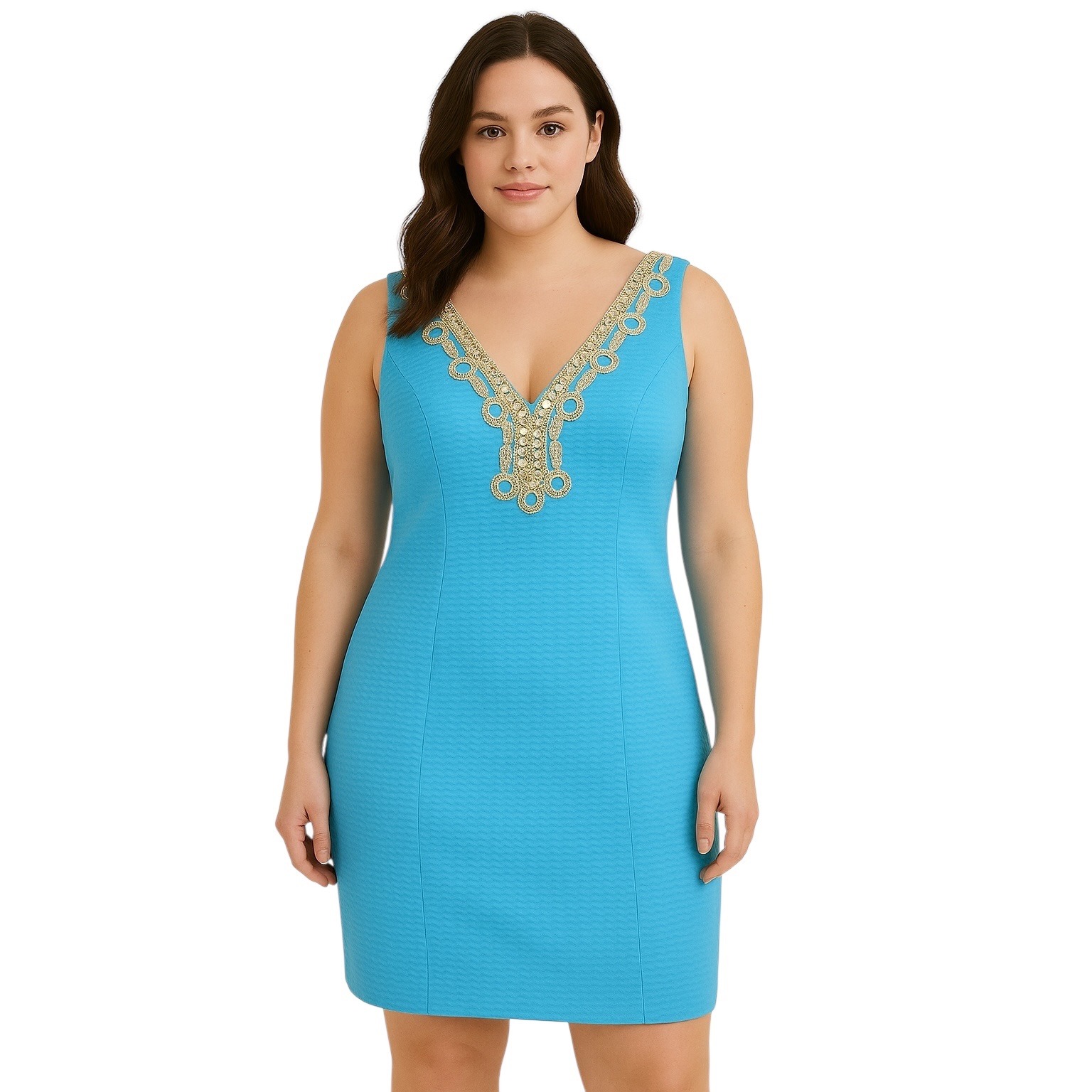 Lilly Pulitzer Size 00 Sheath Dress Sleeveless Textured Gold Trim Blue 797